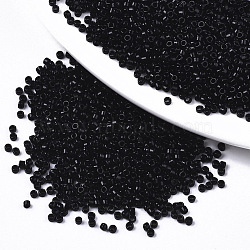 Glass Seed Beads, Fit for Machine Eembroidery, Opaque Colours Luster, Round, Black, 2x1.5mm, Hole: 1mm, about 30000pcs/bag(SEED-S042-03B-01)