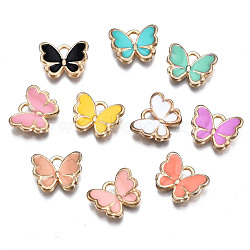 Alloy Enamel Charms, Butterfly, Light Gold, Mixed Color, 10.5x13x3mm, Hole: 2mm(X-ENAM-S121-070-A)