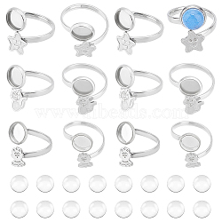 DIY Flat Round Blank Dome Cuff Ring Making Kit, Including Cat & Star & Human 304 Stainless Steel Open Ring Settings, Glass Cabochons, Stainless Steel Color, 38Pcs/box(STAS-UN0039-46)