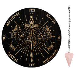 AHADEMAKER Dowsing Divination Supplies Kit, Including PVC Plastic Pendulum Board, 304 Stainless Steel Cable Chain Necklaces, Cone/Spike Natural Rose Quartz Stone Pendants, Sword Pattern, Board: 200x4mm(DIY-GA0004-95J)