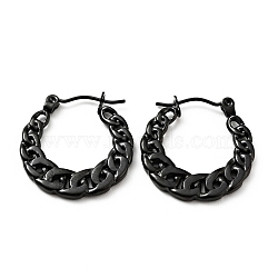Ion Plating(IP) 304 Stainless Steel Curb Chains Hoop Earrings for Women, Electrophoresis Black, 22x21x2mm, Pin: 0.8mm(EJEW-G293-06EB)