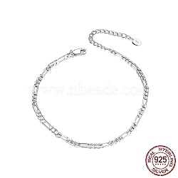 Rhodium Plated 925 Sterling Silver Figaro Chain Anklet, Women's Jewelry for Summer Beach, with S925 Stamp, Real Platinum Plated, 8-1/4 inch(21cm)(AJEW-F162-009P)