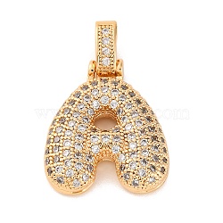 Brass Micro Pave Cubic Zirconia Pendants, Real 18K Gold Plated, Clear, Letter A, 18.5~24x12.5~25.5x5~5.5mm, Hole: 5x3mm(KK-C076-29A-G01)