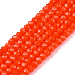 Opaque Solid Color Glass Beads Strands, Faceted, Rondelle, Orange Red, 2.5x2mm, Hole: 0.7mm, about 154~161pcs/strand, 12.675~12.87 inch(32.5~33cm), about 90~100 strands/set(EGLA-T021-02H)