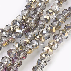 Electroplate Glass Beads Strands, Half Plated, Faceted, Rondelle, Silver, 6x4~5mm, Hole: 0.8~1mm, about 88~92pcs/strand, 15.5 inch~16 inch(39~45cm)(GLAA-K027-HP-A02)