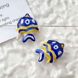 Handmade Porcelain Beads, Marine Biological Beads, Fish, Blue, 17x22x7mm, Hole: 1.7mm(PW-WG52263-07)