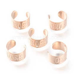 304 Stainless Steel Ear Cuff Findings, with Hole and Word Cross, Rose Gold, 12x7mm, Hole: 1mm(STAS-H151-10RG)