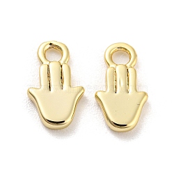 Rack Plating Brass Charms, Long-Lasting Plated, Cadmium Free & Lead Free, Hamsa Hand Charm, Golden, 8x4.5x1.2mm, Hole: 1.2mm(KK-C038-03G)