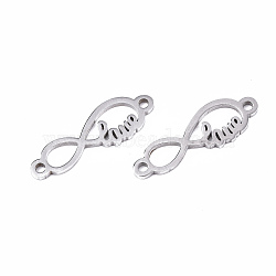 201 Stainless Steel Links Connectors, Laser Cut, for Valentine's Day, Infinity with Word Love, Stainless Steel Color, 6.5x20x1mm, Hole: 1.2mm(STAS-S080-039P)