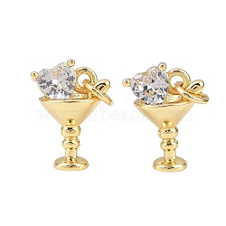 Brass Micro Pave Clear Cubic Zirconia Charms, Ice Cream, with Jump Ring, Cadmium Free & Lead Free, Rack Plating, Long-Lasting Plated, Real 18K Gold Plated, 15x10.5x8mm, Hole: 3mm(KK-P339-26G)