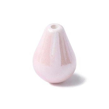 Glazed Porcelain Beads, Glossy Ceramic Beads, Teardrop, Pink, 16.5x12mm, Hole: 2mm
