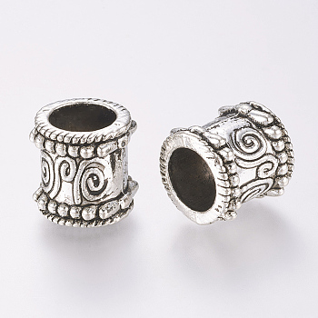 Alloy Beads, Column, Large Hole Beads, Antique Silver, 14x13mm, Hole: 9mm