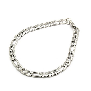 Trendy Women's 304 Stainless Steel Figaro Chain Bracelets, with Lobster Claw Clasps, Stainless Steel Color, 8-1/4 inch(210mm), 6mm