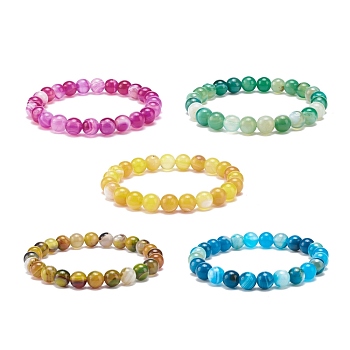 Natural Agate Round Beaded Stretch Bracelet, Gemstone Jewelry for Women, Mixed Color, Inner Diameter: 2 inch(5.1cm), Beads: 8.5mm