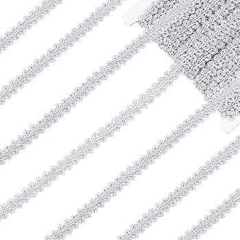 Sparkle Braided Polyester Lace Trim, Garment Accessories, Silver, 3/8~1/2 inch(11~12mm), 22.5 yards/card
