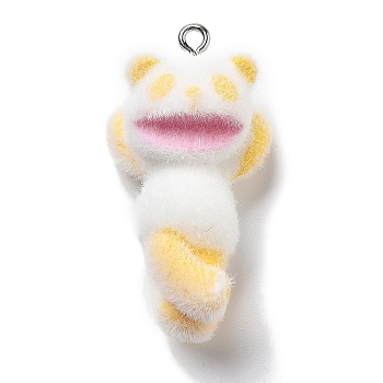 Resin Pendants, With Platinum Iron Loop, Panda Charms, Yellow, 38x19.5x15mm, Hole: 2mm