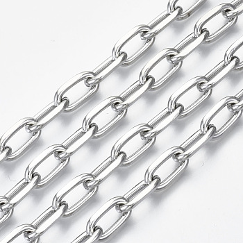 Unwelded Iron Paperclip Chains, Drawn Elongated Cable Chains, with Spool, Platinum, 13.6x7x2mm, about 32.8 Feet(10m)/roll