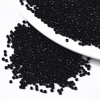 Glass Seed Beads, Fit for Machine Eembroidery, Opaque Colours Luster, Round, Black, 2x1.5mm, Hole: 1mm, about 30000pcs/bag