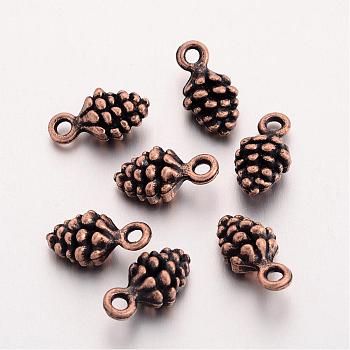 Tibetan Style Alloy Pendants, Cadmium Free & Nickel Free & Lead Free, Red Copper Color, Pine Cone, 13x7x5.5mm, Hole: 2mm