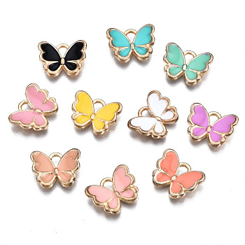 Alloy Enamel Charms, Butterfly, Light Gold, Mixed Color, 10.5x13x3mm, Hole: 2mm