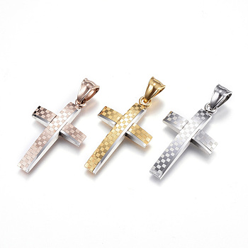 304 Stainless Steel Pendants, Cross, Mixed Color, 37x22x4mm, Hole: 8x5mm