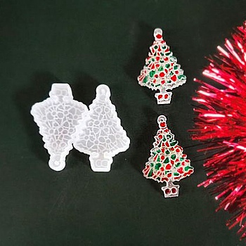 Christmas Tree Pendant Silicone Molds, Resin Casting Molds, UV Resin & Epoxy Resin Jewelry Making, White, 53x59x4mm, Inner Diameter: 50x31mm