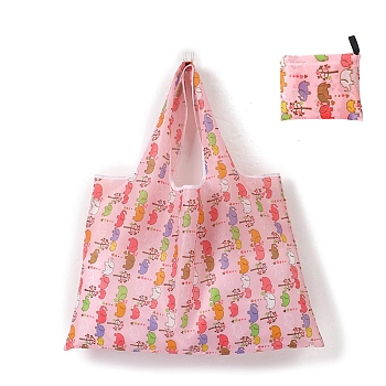 Foldable Oxford Cloth Grocery Bags, Reusable Waterproof Shopping Tote Bags, with Pouch and Bag Handle, Elephant, 68x58cm