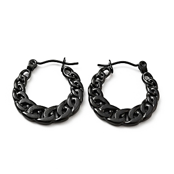 Ion Plating(IP) 304 Stainless Steel Curb Chains Hoop Earrings for Women, Electrophoresis Black, 22x21x2mm, Pin: 0.8mm