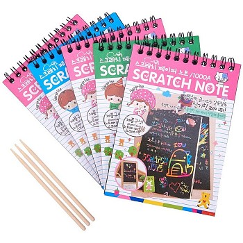 Magic Drawing Book, DIY Scratchbook Scratch Stickers Notebook, Black Cardboard Stationery Drawing Toy, Deep Sky Blue, 14x10cm, 10pcs/set, 5set, 140mm, 3pcs