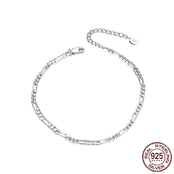 Rhodium Plated 925 Sterling Silver Figaro Chain Anklet, Women's Jewelry for Summer Beach, with S925 Stamp, Real Platinum Plated, 8-1/4 inch(21cm)