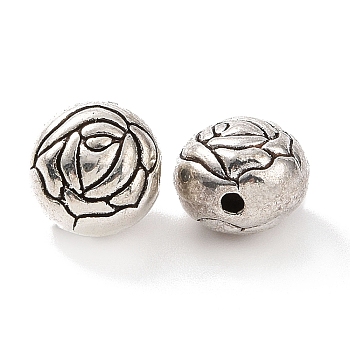 Tibetan Style Alloy Beads, Rondelle with Flower, Antique Silver, 7.5x6.5mm, Hole: 1.4mm, about 775pcs/1000g