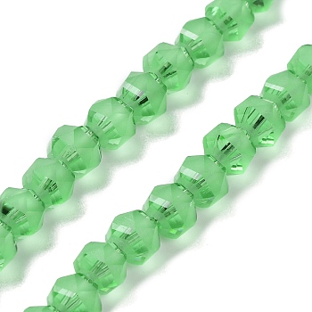 Electroplate Transparent Glass Beads Strands, Frosted, Faceted, Lantern, Lime Green, 7x7.8x7.5mm, Hole: 1.5mm, about 72pcs/strand, 20.79''(52.8cm)