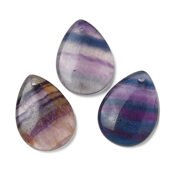 Natural Colorful Fluorite Pendants, Teardrop, 25.5x18~18.5x4mm, Hole: 1.4mm