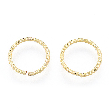 Brass Open Jump Rings, Nickel Free, Textured, Real 18K Gold Plated, 12x1.2mm, Inner Diameter: 10mm