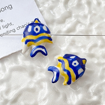 Handmade Porcelain Beads, Marine Biological Beads, Fish, Blue, 17x22x7mm, Hole: 1.7mm