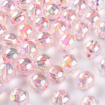 Transparent Acrylic Beads, AB Color Plated, Round, Pink, 10x9mm, Hole: 2mm, about 940pcs/500g