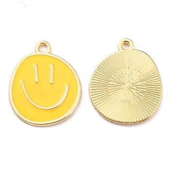 Alloy Enamel Pendants, Golden, Flat Round with Smiling Face Charm, Gold, 24.5x20x1.5mm, Hole: 2mm