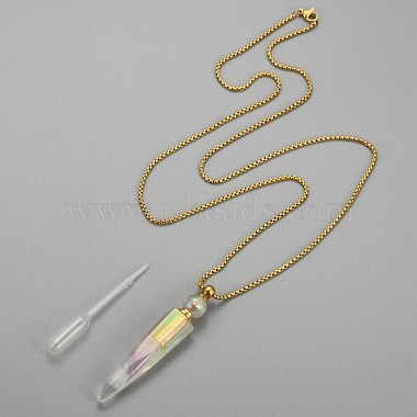 Electroplate Natural Quartz Crystal Perfume Bottle Pendant Necklaces(NJEW-I239-01)-4