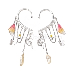 Wing Resin & Natural Quartz Crystal Points Beaded Dangle Earrings, Butterfly & Fairy Brass with Alloy Charm Earrings for Women, Antique Silver, 114~120x38mm(EJEW-TA00522)