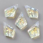 Embossed Glass Rhinestone Pendants, Faceted, Kite, Crystal AB, 13x8x4mm, Hole: 1.2mm(GLAA-J101-01A-001AB)