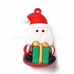 Christmas PVC Plastic Pendants, Father Christmas with Gift, Red, 48x25.5x19mm, Hole: 3mm(X1-KY-C009-03)