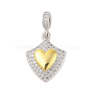 Rack Plating Brass Micro Pave Clear Cubic Zirconia Pendants, Cadmium Free & Lead Free, Long-Lasting Plated, Gold, Platinum, Half Round, 18x14x4mm, Hole: 3x2mm(KK-S380-37C-P)