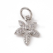 Brass Micro Pave Clear Cubic Zirconia Leaf Charms, with Open Jump Rings, Platinum, 12x9.5x2mm, Ring: 5x0.8mm, Hole: 3mm(ZIRC-F132-42P)