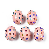 Polymer Clay Rhinestone Beads, Pave Disco Ball Beads, Oval, Pink, PP15(2.1~2.2mm), 16.5~18x13~14mm, Hole: 1mm(RB-T017-32G)