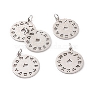 201 Stainless Steel Pendants, Flat Round with Constellation, Stainless Steel Color, 22x18.5x1mm, Hole: 3mm(STAS-S105-T565D-1)