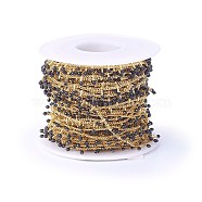 Handmade Enamel Beaded Chains, with Brass Curb Chains, Soldered, with Spool, Long-Lasting Plated, Real 18K Gold Plated, Black, 5.5x1.5~2mm, about 32.8 Feet(10m)/roll(CHC-P007-D11)