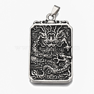 Tibetan Style Alloy Big Pendants, Rectangle with Dragon & Chinese Character, Antique Silver, 59x33x5.5mm, Hole: 8.5x3.5mm(PALLOY-S178-19)