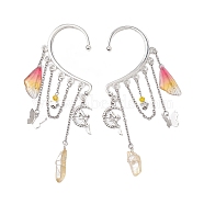 Wing Resin & Natural Quartz Crystal Points Beaded Dangle Earrings, Butterfly & Fairy Brass with Alloy Charm Earrings for Women, Antique Silver, 114~120x38mm(EJEW-TA00522)