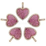 5Pcs Eco-Friendly Brass Micro Pave Cubic Zirconia Pendants, Long-Lasting Plated, Lead Free & Cadmium Free & Nickel Free, Real 18K Gold Plated, Heart, Orchid, 23.5x18x5mm, Hole: 5x2.5mm(KK-SZ0005-68)
