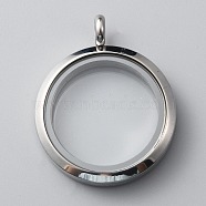 304 Stainless Steel Locket Pendants, with Glass, DIY Accessories for Jewelry Pendant Making, Flat Round Charm, Stainless Steel Color, 36.5x30x6.5mm, Hole: 5mm(STAS-WH0044-13B-P)